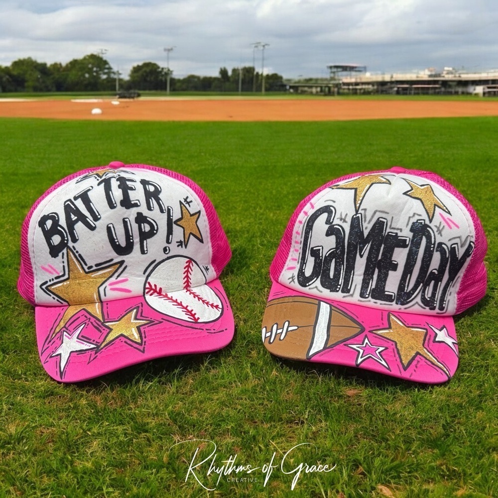 Handpainted Mesh Back Trucker Hat - Score Big with Style! 🎉 Baseball or Football
